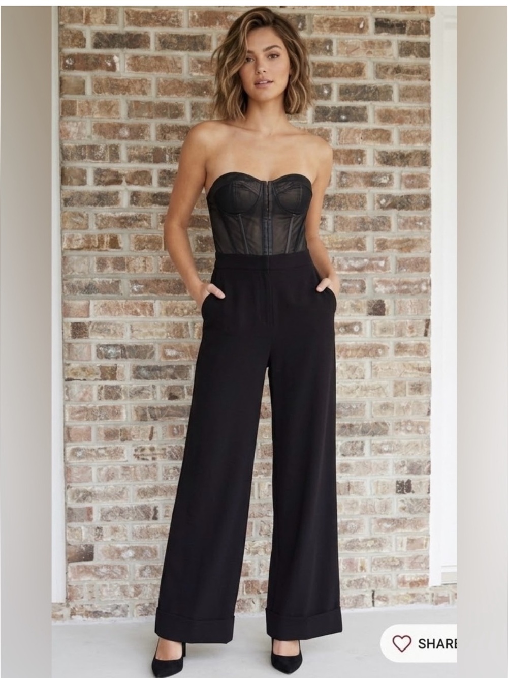 BCBGeneration Black Strapless Corset Wide-Leg Jumpsuit - Size 6